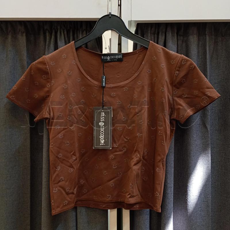 T SHIRT DONNA COCCAPANI MARRONE CURTA CON FIORELLINI GRIGIA | Mercatino dell'Usato Burolo 1