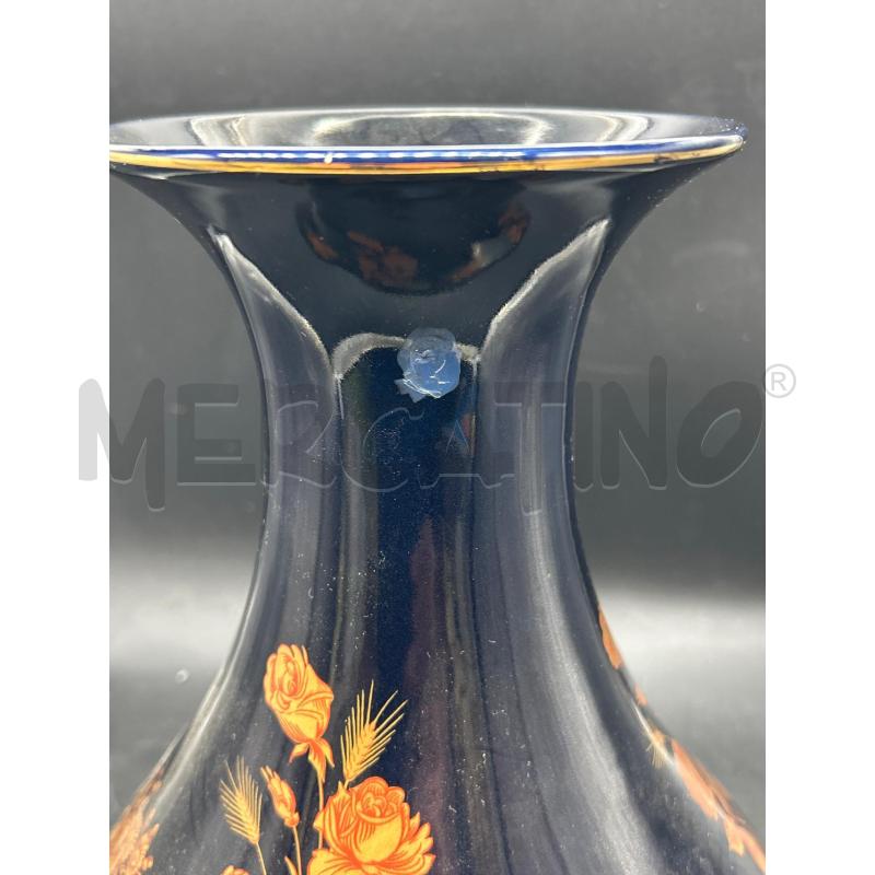 VASO CERAMICA BLU CON FIORI DORATI H30CM | Mercatino dell'Usato Burolo 2