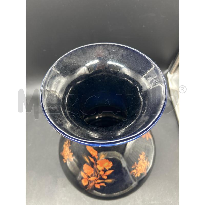 VASO CERAMICA BLU CON FIORI DORATI H30CM | Mercatino dell'Usato Burolo 3
