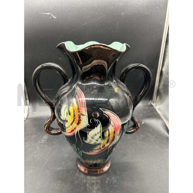 VASO CERAMICA NERO CON FIORI | Mercatino dell'Usato Burolo 1
