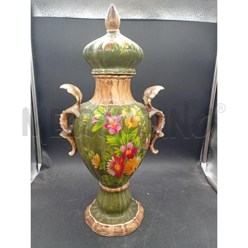 VASO CERAMICA VERDE DIPINTA CON FIORI | Mercatino dell'Usato Burolo 1