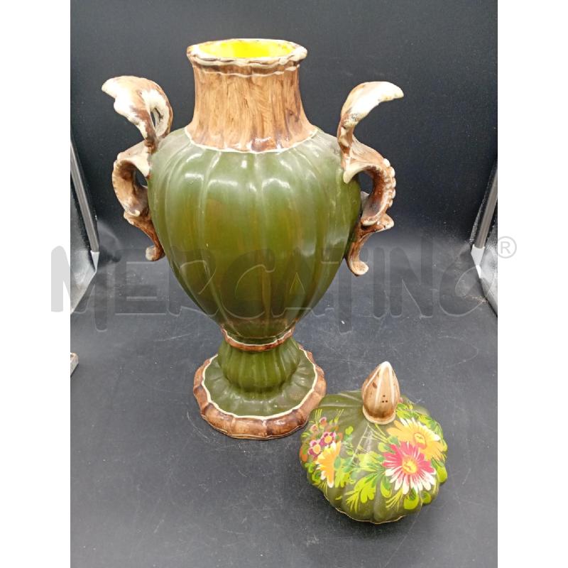 VASO CERAMICA VERDE DIPINTA CON FIORI | Mercatino dell'Usato Burolo 2