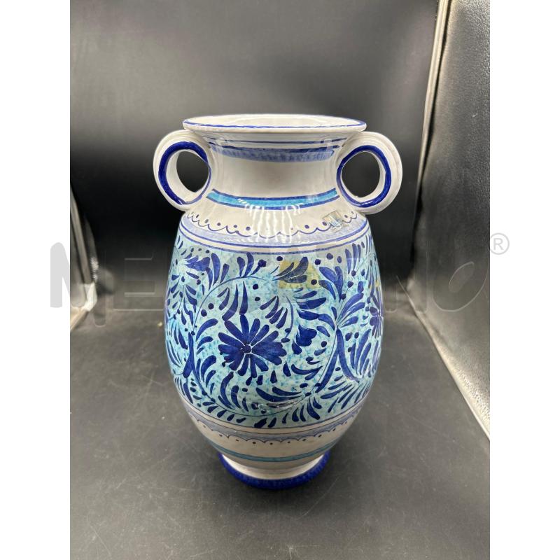 VASO IN TERRACOTTA SMALTATA BIANCA BLU | Mercatino dell'Usato Burolo 1