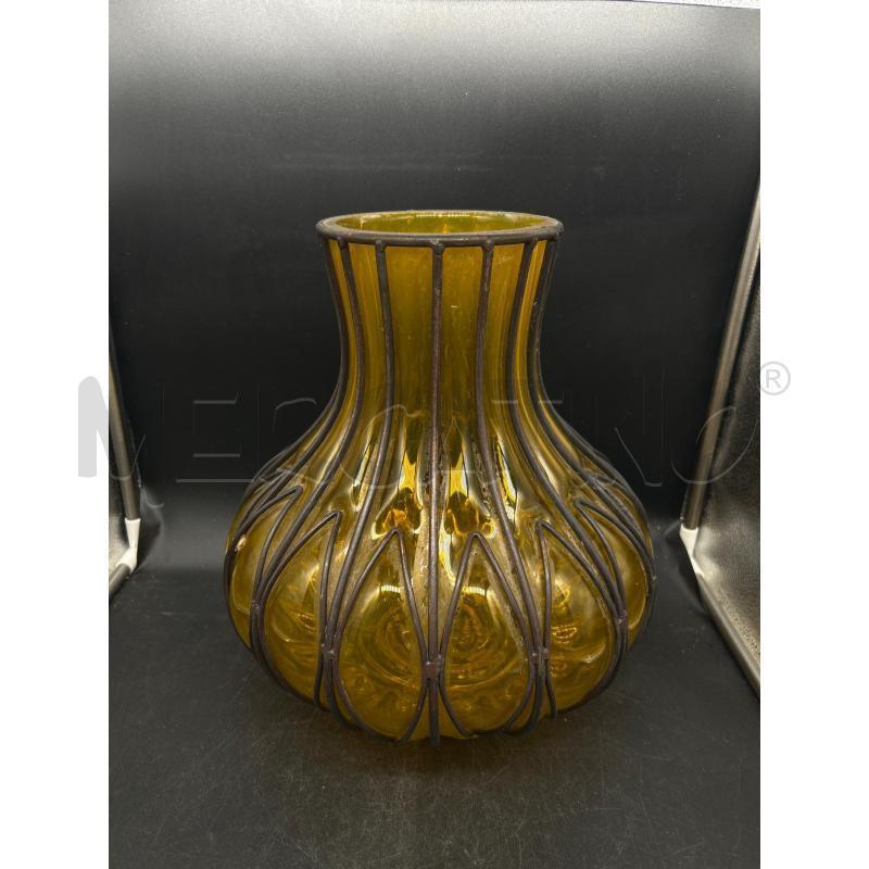 VASO VETRO GIALLO METALLO | Mercatino dell'Usato Burolo 1