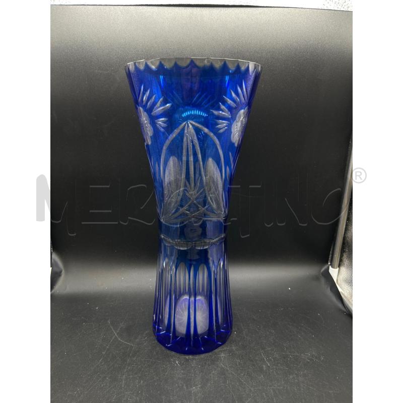 VASO VETRO LAVORATO BLU CON INCISIONI | Mercatino dell'Usato Burolo 1