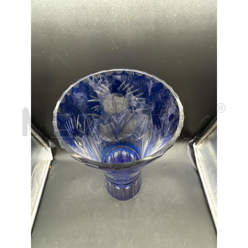 VASO VETRO LAVORATO BLU CON INCISIONI | Mercatino dell'Usato Burolo 2