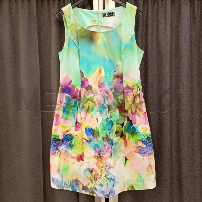 VESTITO DONNA IKO VERDE CHIARO FIORI ROSA | Mercatino dell'Usato Burolo 1
