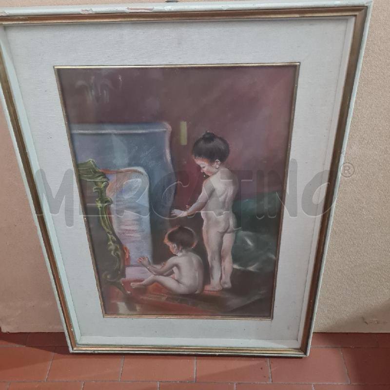 QUADRO PASTELLO 2 BIMBI AL FOCOLARE CM 35 X 50 | Mercatino dell'Usato Torino san paolo 1
