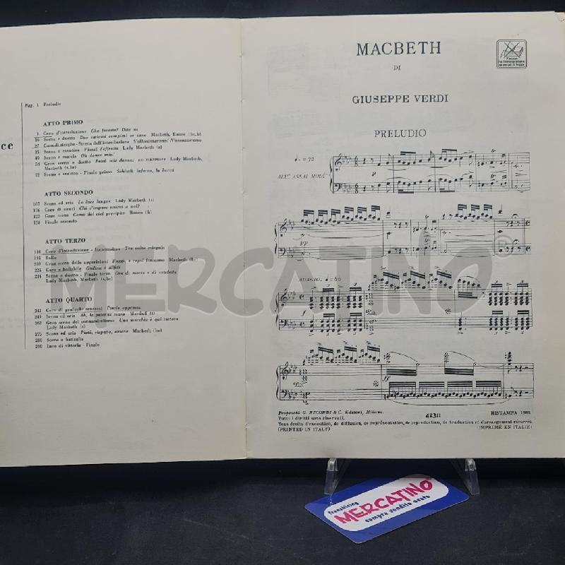 SPARTITO MCBETH RCORDI  | Mercatino dell'Usato Torino san paolo 3