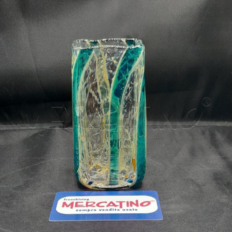 VASO MURANO STRISCE AZURRE GIALLE CM 6 X 13 | Mercatino dell'Usato Torino san paolo 1