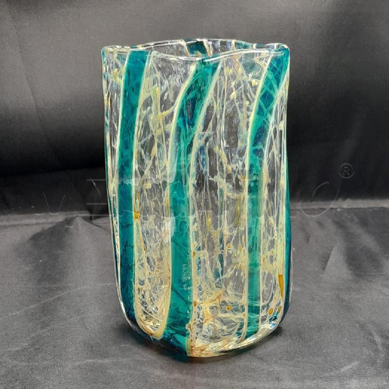 VASO MURANO STRISCE AZURRE GIALLE CM 6 X 13 | Mercatino dell'Usato Torino san paolo 2