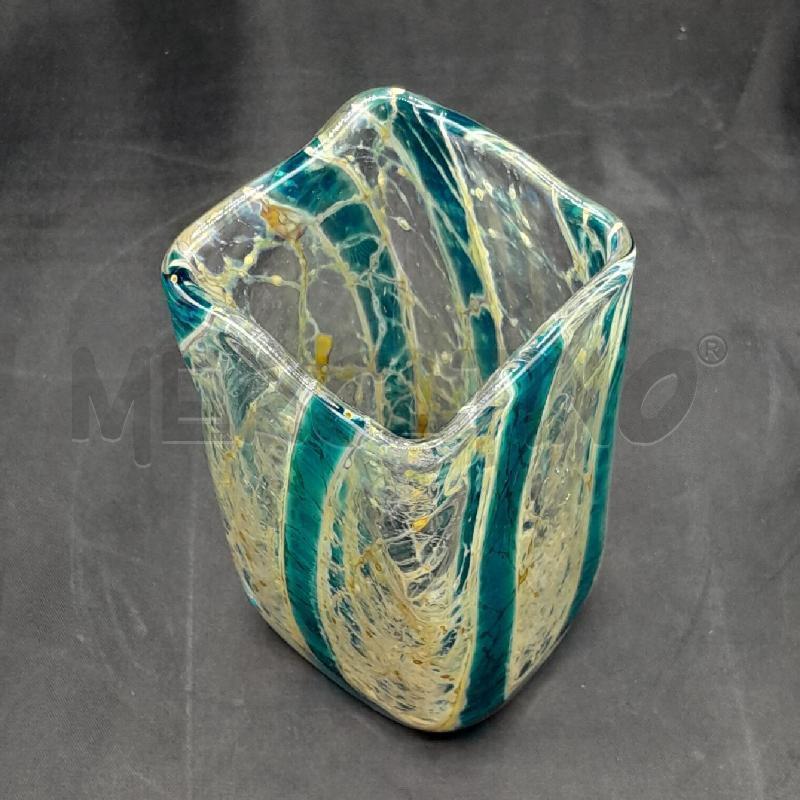 VASO MURANO STRISCE AZURRE GIALLE CM 6 X 13 | Mercatino dell'Usato Torino san paolo 3