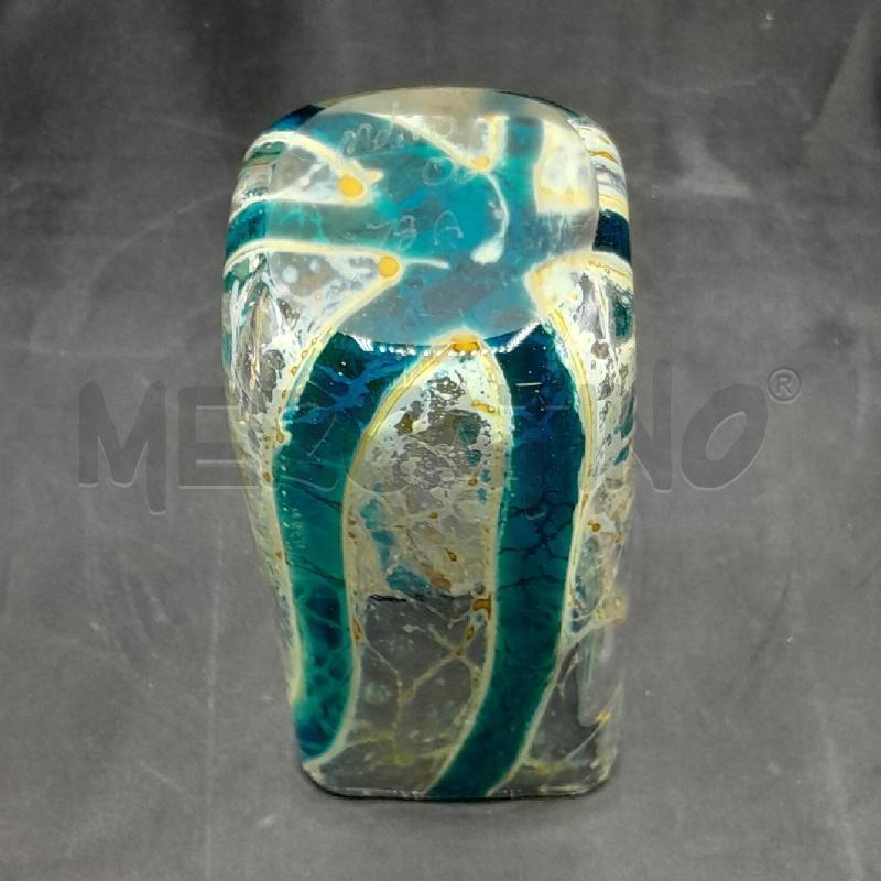 VASO MURANO STRISCE AZURRE GIALLE CM 6 X 13 | Mercatino dell'Usato Torino san paolo 4