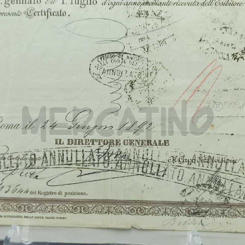 CERTIFICATO DEBITO PUBBLICO DEL REGNO D' ITALIA 1892 | Mercatino dell'Usato Torino tommaso grossi 2