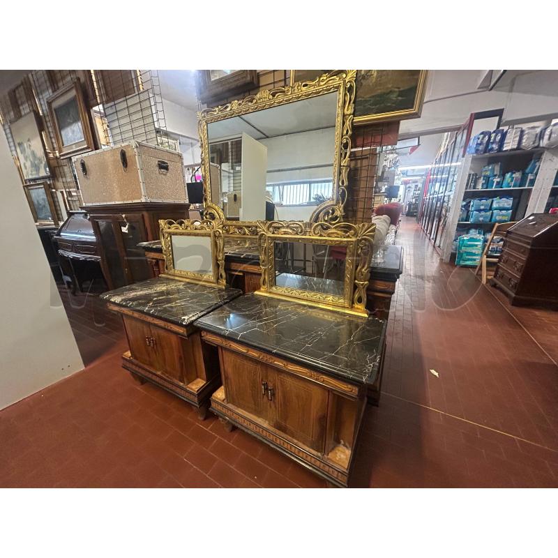 COMO' + COMODINI STILE NAPOLEONE III MARMO NERO E SPECCHIO | Mercatino dell'Usato Torino nizza 5