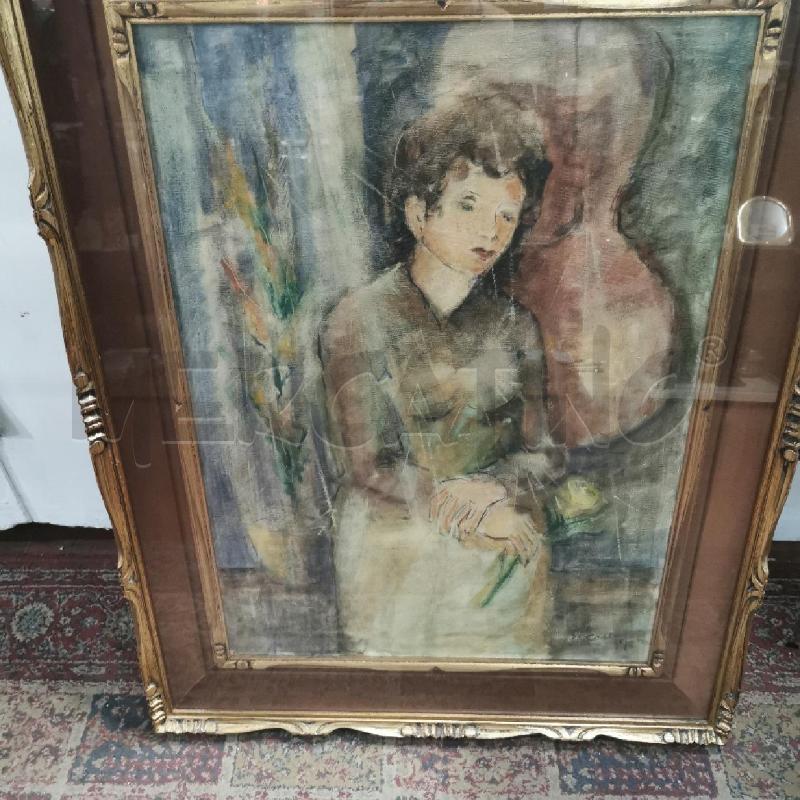 DIPINTO ACHILLE DE CARLO DONNA CON ROSA IN MANO | Mercatino dell'Usato Torino nizza 5