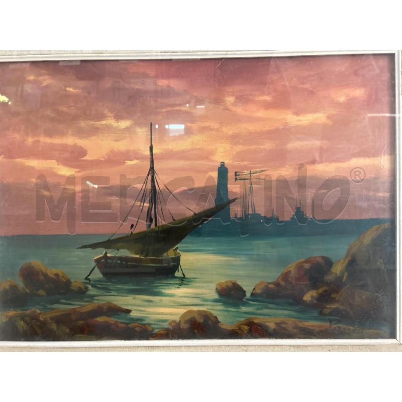 DIPINTO PRISCO BARCA VELA TRAMONTO FARO | Mercatino dell'Usato Torino nizza 2