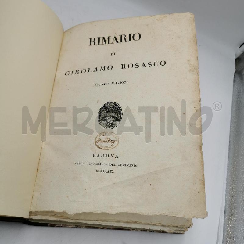 LIBRO ANTICO RIMARIO DI GIROLAMO ROSASCO | Mercatino dell'Usato Torino nizza 2