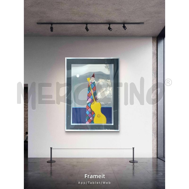 SERIGRAFIA ALLUMINIO WALTER POZZI ARLECCHINO CON CHITARRA | Mercatino dell'Usato Torino nizza 1