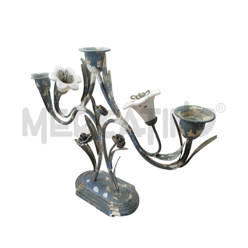 CANDELABRO METALLO VERDE PARTI IN CERAMICA | Mercatino dell'Usato Chieri 3