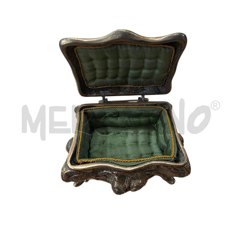 CONTENITORE OTTONE PIENO LAVORATO INTERNO TESSUTO VERDE | Mercatino dell'Usato Chieri 1
