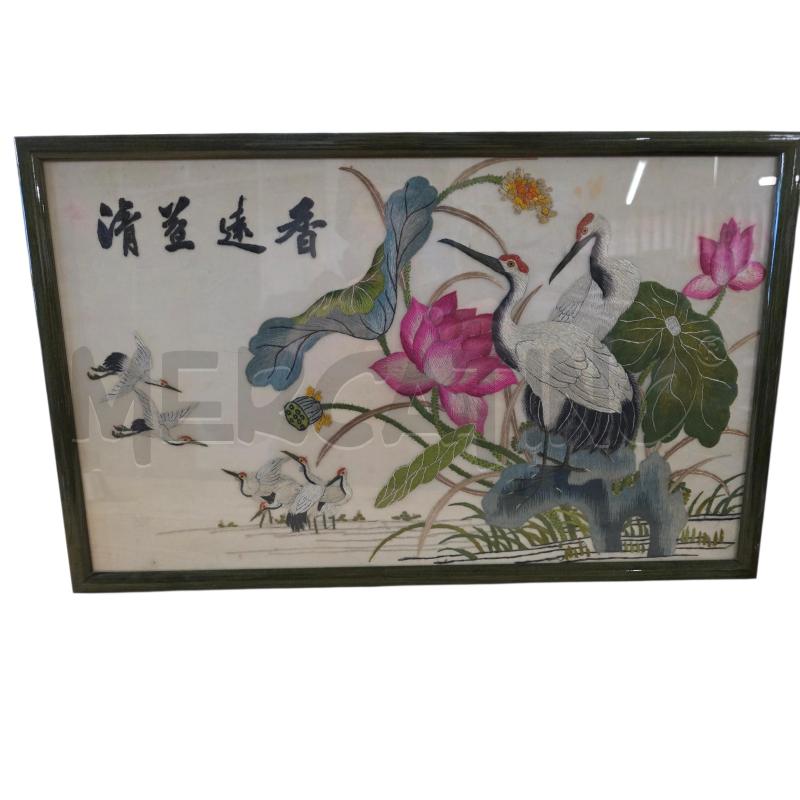 QUADRO ORIENTALE SU TESSUTO GRU CON FIORE DI LOTO | Mercatino dell'Usato Chieri 2