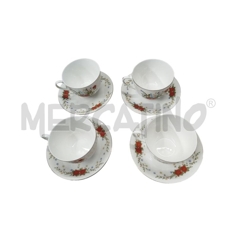 TAZZE PZ.  4 CON PIATTINI MADE IN CHINA DECORO FIORI1 | Mercatino dell'Usato Chieri 1