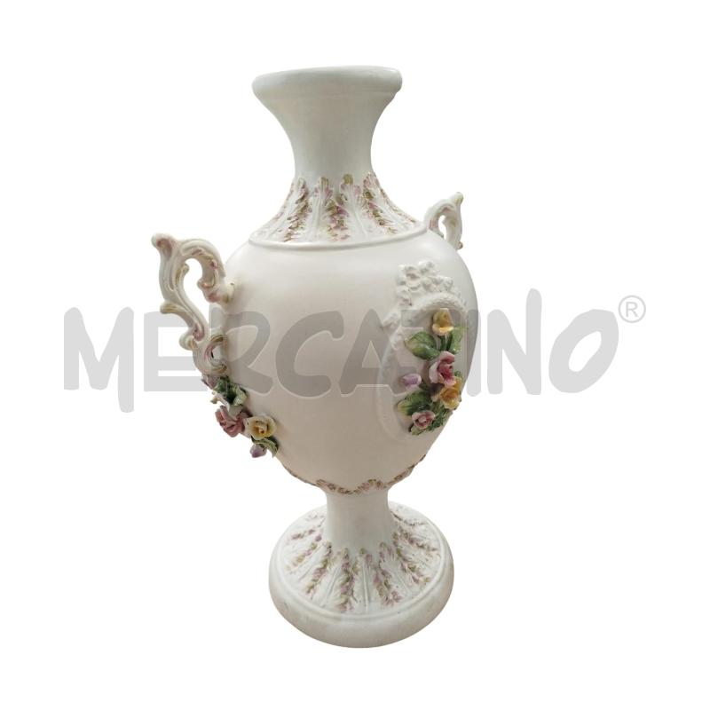 VASO ANFORA BIANCA DECORO RILIEVO FIORI | Mercatino dell'Usato Chieri 1