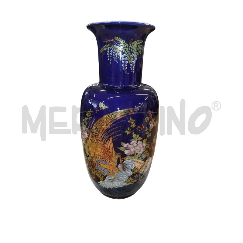 VASO BLU FIORATO COLOR ORO | Mercatino dell'Usato Chieri 1