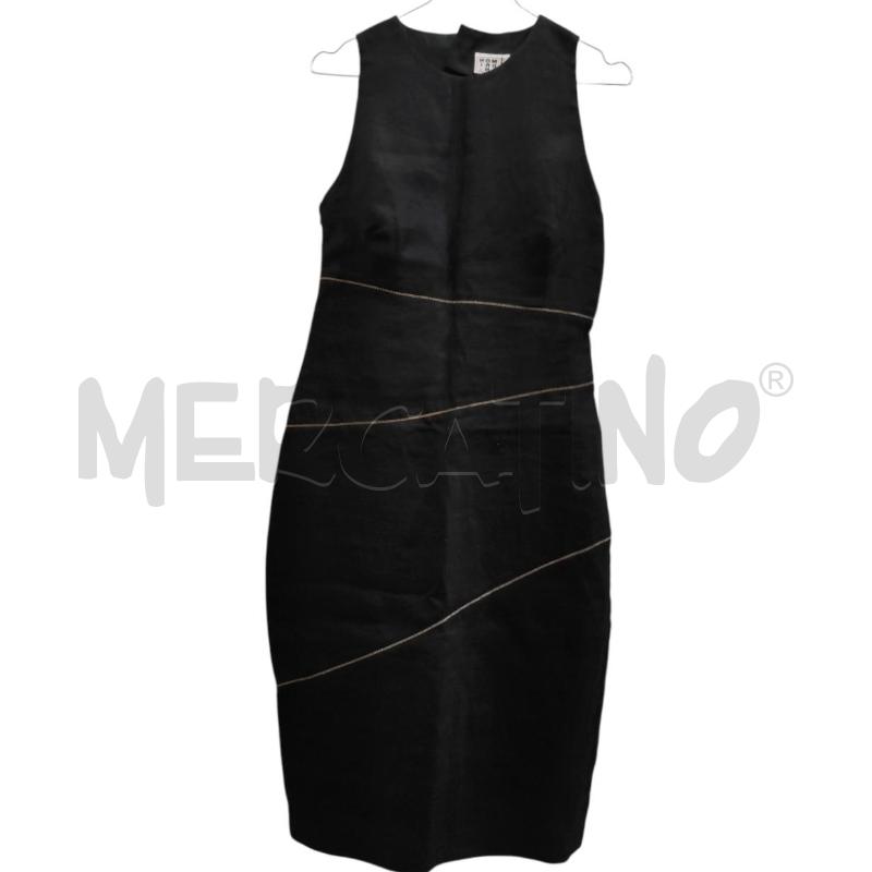 VESTITO DONNA NERO LINO MONDRIAN SPACCO SCHIENA RIGHE DORATE | Mercatino dell'Usato Chieri 1