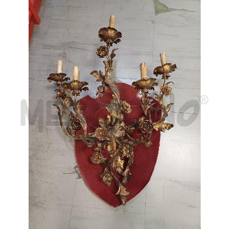 APPLIQUE 5 LUCI FIORI FERRO DORATO  | Mercatino dell'Usato Moncalieri - fr. moriondo 1