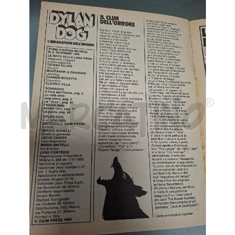 DYLAN DOG N° 3 LE NOTTI DELLA LUNA PIENA 1986  | Mercatino dell'Usato Moncalieri - fr. moriondo 4