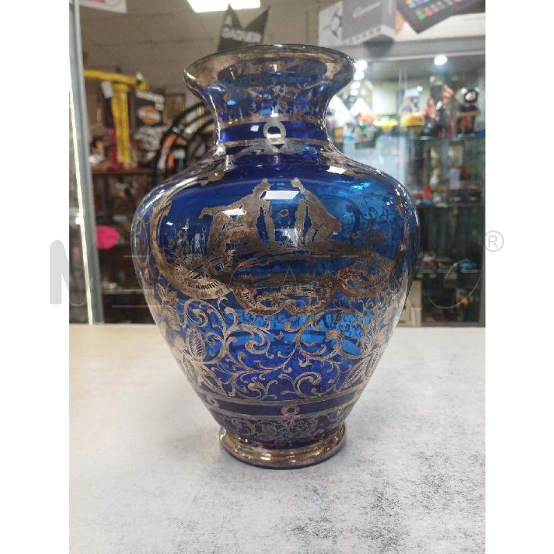 VASO VETRO BLU DECORO ARGENTATO | Mercatino dell'Usato Moncalieri - fr. moriondo 1