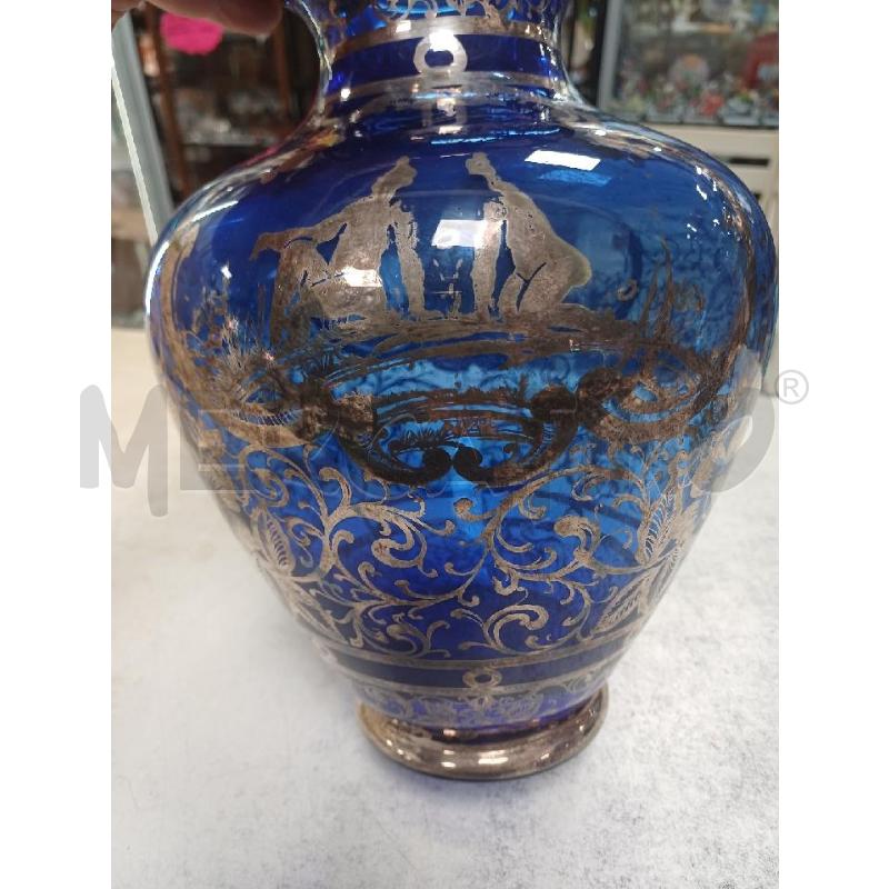 VASO VETRO BLU DECORO ARGENTATO | Mercatino dell'Usato Moncalieri - fr. moriondo 2