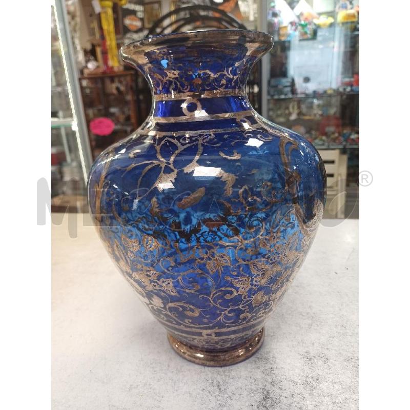 VASO VETRO BLU DECORO ARGENTATO | Mercatino dell'Usato Moncalieri - fr. moriondo 3