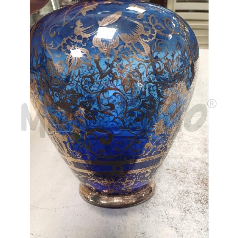 VASO VETRO BLU DECORO ARGENTATO | Mercatino dell'Usato Moncalieri - fr. moriondo 4