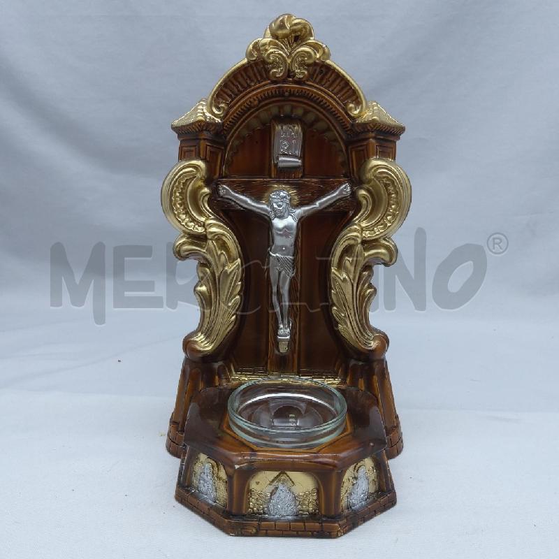 ACQUASANTIERA CERAMICA MARRONE ORO H CM 30 | Mercatino dell'Usato San maurizio canavese 1