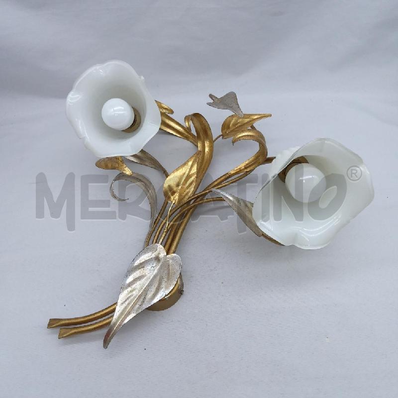 APPLIQUE 2 LUCI FOGLIE DORATE ARGENTATE CAMPANA BCO VETRO | Mercatino dell'Usato San maurizio canavese 1