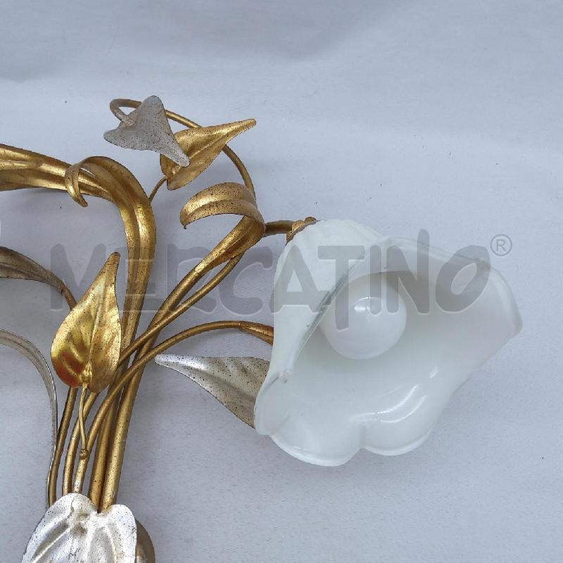 APPLIQUE 2 LUCI FOGLIE DORATE ARGENTATE CAMPANA BCO VETRO | Mercatino dell'Usato San maurizio canavese 3