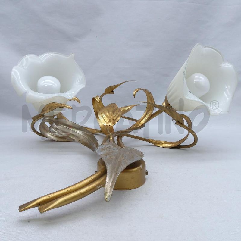 APPLIQUE 2 LUCI FOGLIE DORATE ARGENTATE CAMPANA BCO VETRO | Mercatino dell'Usato San maurizio canavese 4