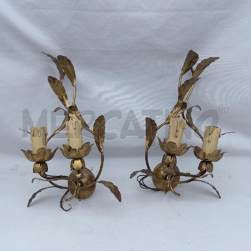 APPLIQUE COPPIA 2 LUCI FOGLIE METALLO BRONZATO | Mercatino dell'Usato San maurizio canavese 1