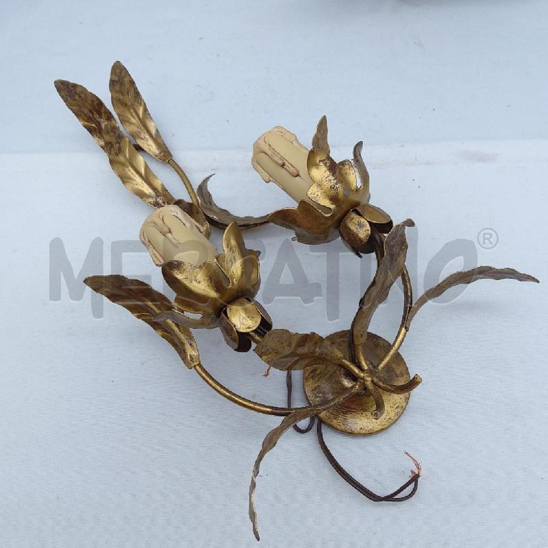 APPLIQUE COPPIA 2 LUCI FOGLIE METALLO BRONZATO | Mercatino dell'Usato San maurizio canavese 2