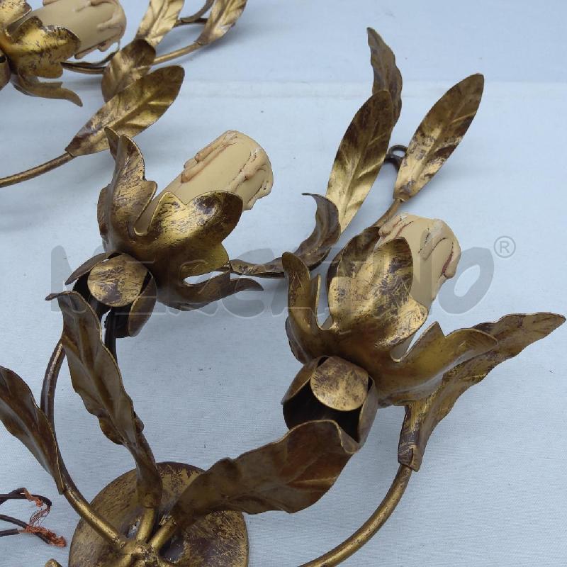APPLIQUE COPPIA 2 LUCI FOGLIE METALLO BRONZATO | Mercatino dell'Usato San maurizio canavese 4