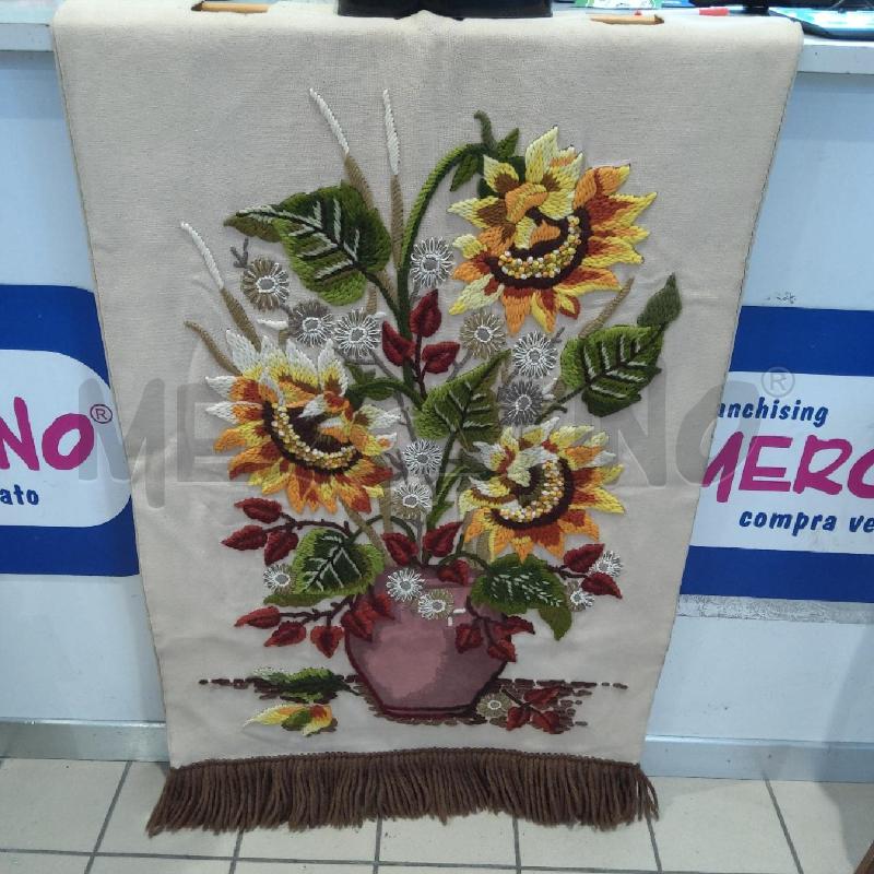 ARAZZO TESSUTO BEIGE RICAMO GIRASOLI | Mercatino dell'Usato San maurizio canavese 1