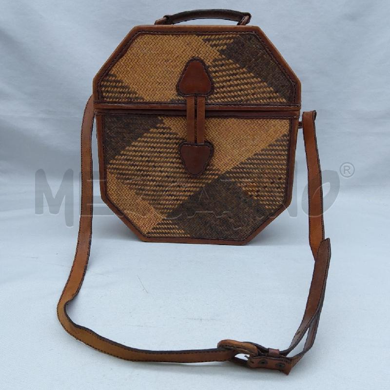 BORSA DONNA ARTIGIANALE INTRECCI INSERTI VERA PELLE CUOIO  | Mercatino dell'Usato San maurizio canavese 1