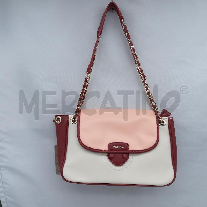 BORSA DONNA MIMI MUA SIMILPELLE PANNA ROSSO ROSA  | Mercatino dell'Usato San maurizio canavese 1