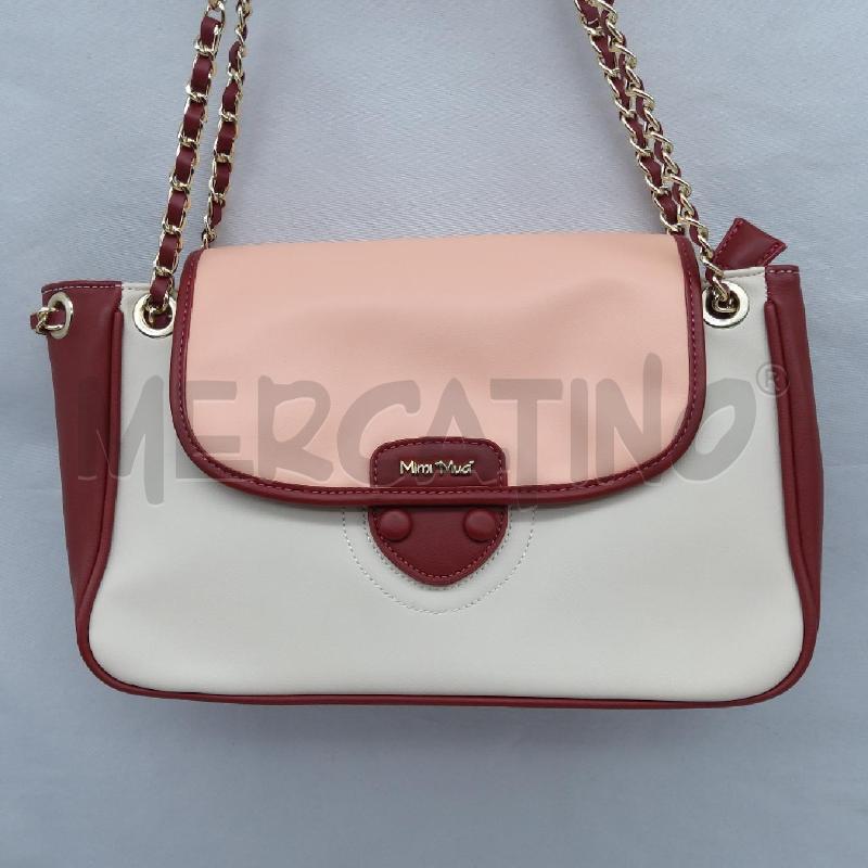 BORSA DONNA MIMI MUA SIMILPELLE PANNA ROSSO ROSA  | Mercatino dell'Usato San maurizio canavese 2