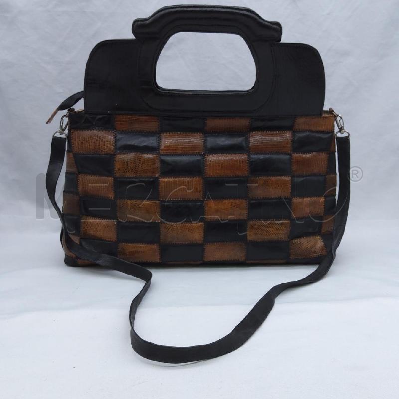 BORSA DONNA PELLE RETTILE QUADRI MARRO NERO | Mercatino dell'Usato San maurizio canavese 1