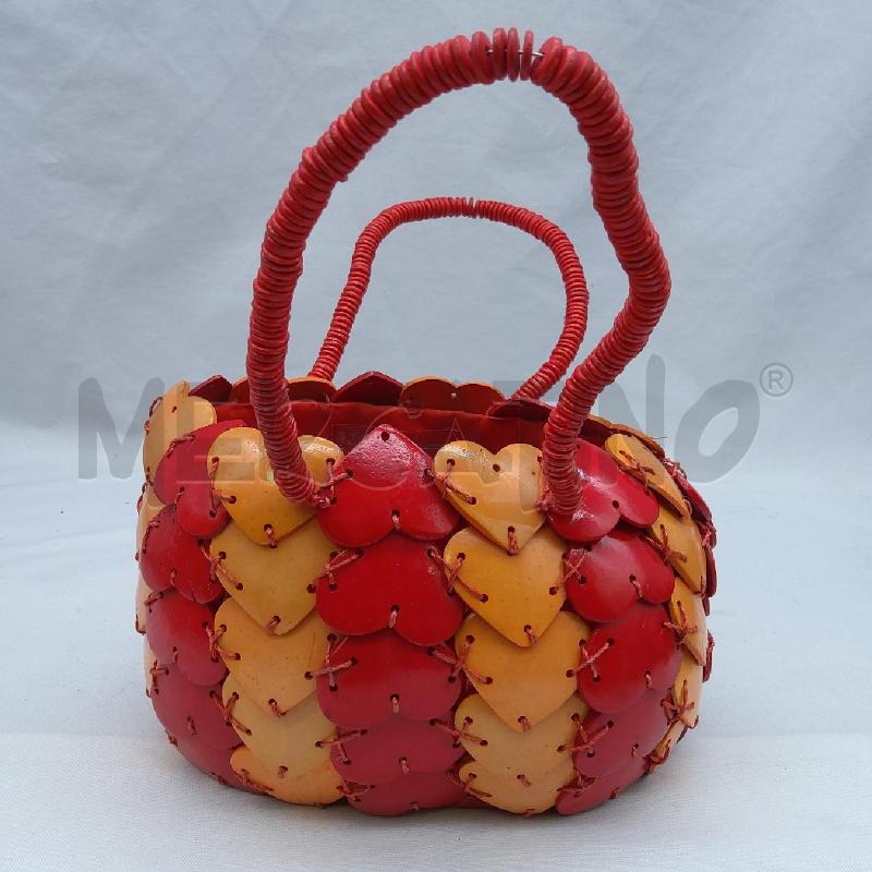 BORSA DONNA ROSSELLA CARRARA CUORICINI LEGNO ARANCIO ROSSO | Mercatino dell'Usato San maurizio canavese 1