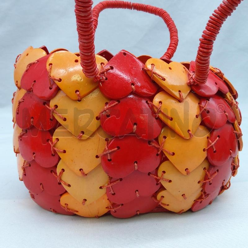 BORSA DONNA ROSSELLA CARRARA CUORICINI LEGNO ARANCIO ROSSO | Mercatino dell'Usato San maurizio canavese 2